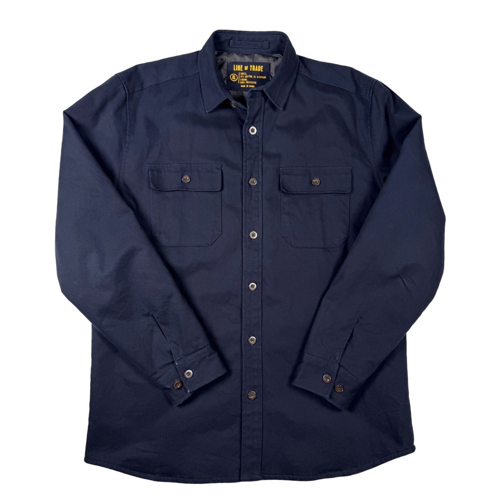 Line of Trade Shirt Jacket Mens XL Navy Blue Good Lined Cotton Blend Utility